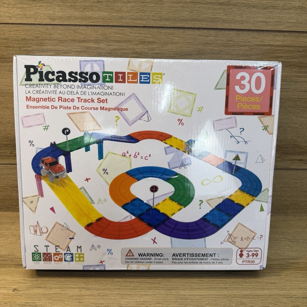 Picasso Tiles 30 Piece Race Car Track Building Block Educational Toy Set